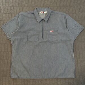 Vintage Ben Davis 1/2 Zip Work Shirt Mens 3XL Blue White Hickory Stripe USA Made